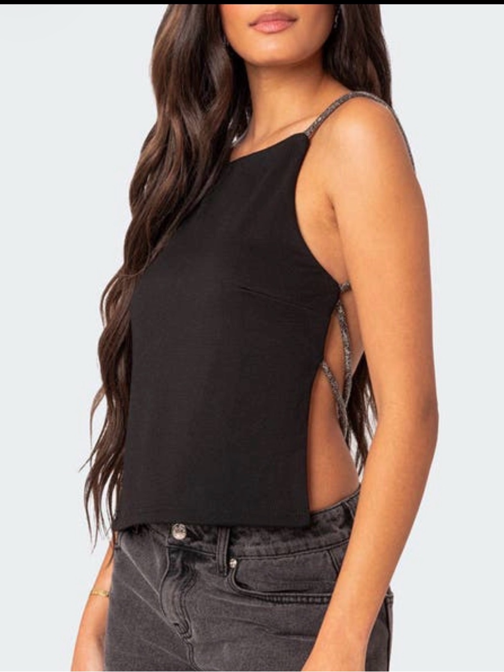Black Backless Strap Top